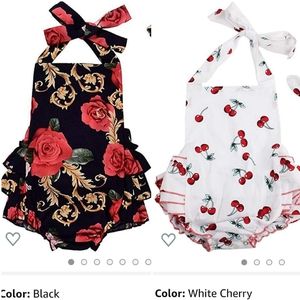 🌻Cherry and Rose Rompers and Headbands
